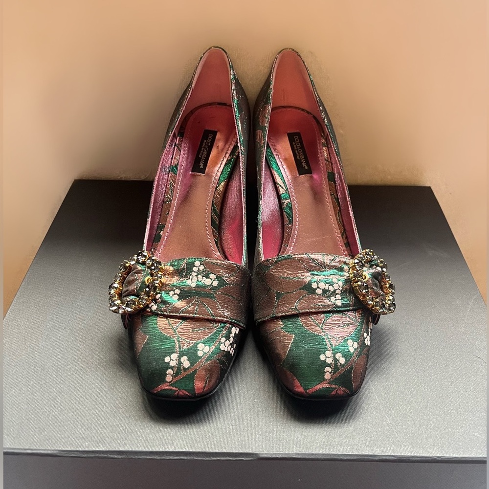 Dolce and Gabbana pink/green floral pumps